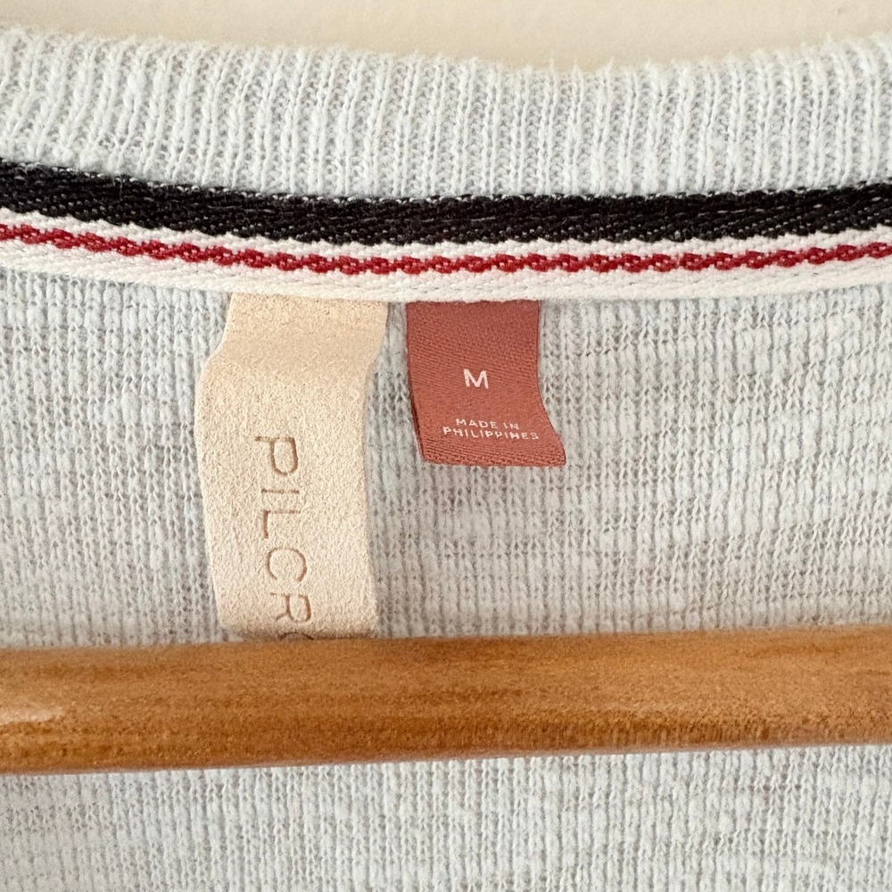 Pilcro Pullover Diana Small Blue Ruffled Raglan Thermal Slub Knit Anthropologie - Picture 7 of 12